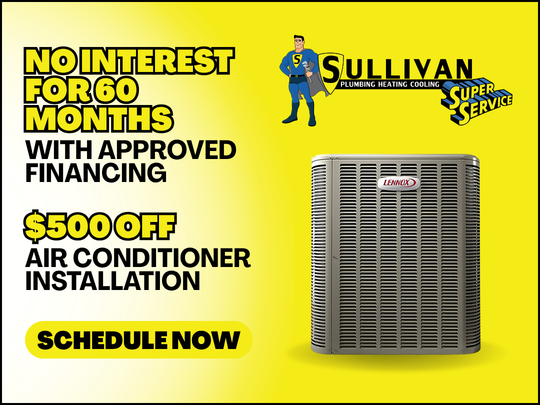 SullivanService's tweet photo. At Sullivan Super Service, we’re here to help make it work with No Interest for 60 Months with Approved Financing plus $500 OFF Air Conditioner Installation. https://t.co/gSDH62a7fi