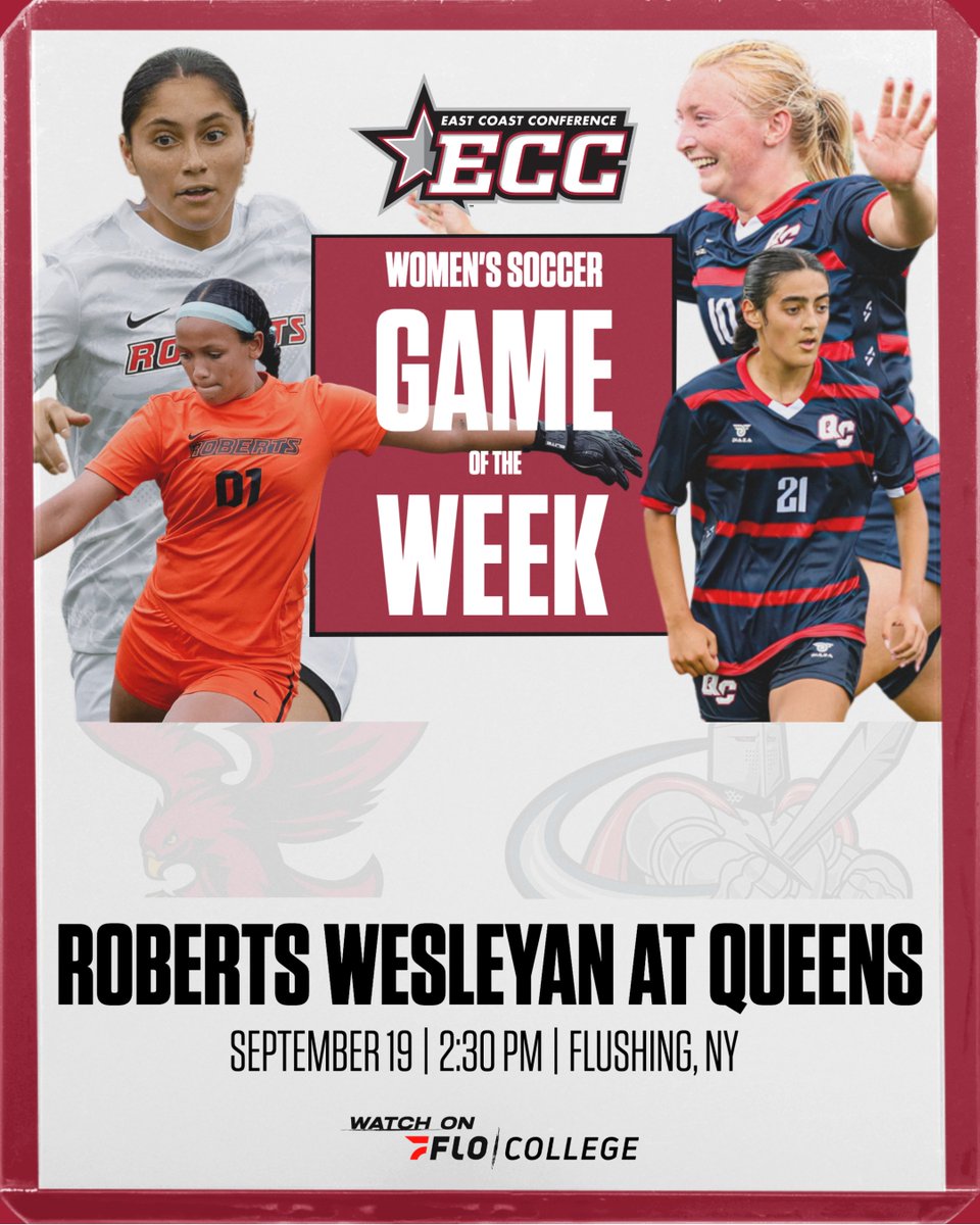 ECCSports's tweet photo. 𝐆𝐀𝐌𝐄 𝐎𝐅 𝐓𝐇𝐄 𝐖𝐄𝐄𝐊: 𝐖𝐎𝐌𝐄𝐍'𝐒 𝐒𝐎𝐂𝐂𝐄𝐑

⚽️ Roberts Wesleyan at Queens
💻 https://t.co/aQB5bNjFBR
📆 September 19
⏰ 2:30 PM
📍 Flushing, NY
🏟️ Varsity Soccer Field
🔗 https://t.co/yoIOJRbXIV https://t.co/dl0zP8eDvB