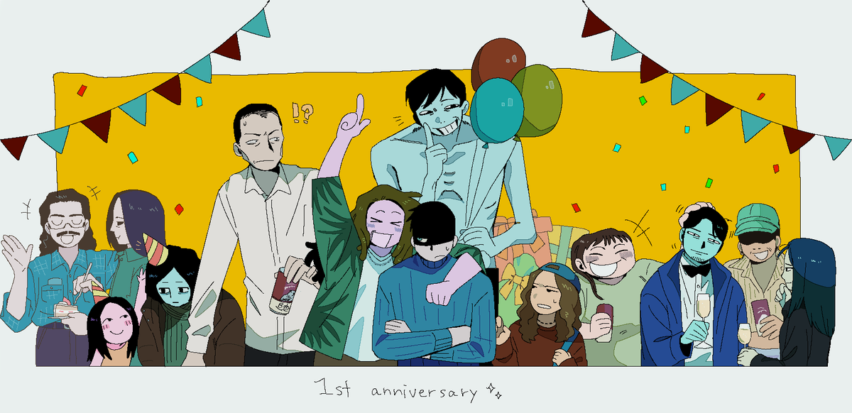 deri_nun's tweet photo. 描きたいキャラをギュッと詰めました
改めてninah一周年おめでとうございます！！アプデ楽しみです💖 https://t.co/fXgZpsrlwd