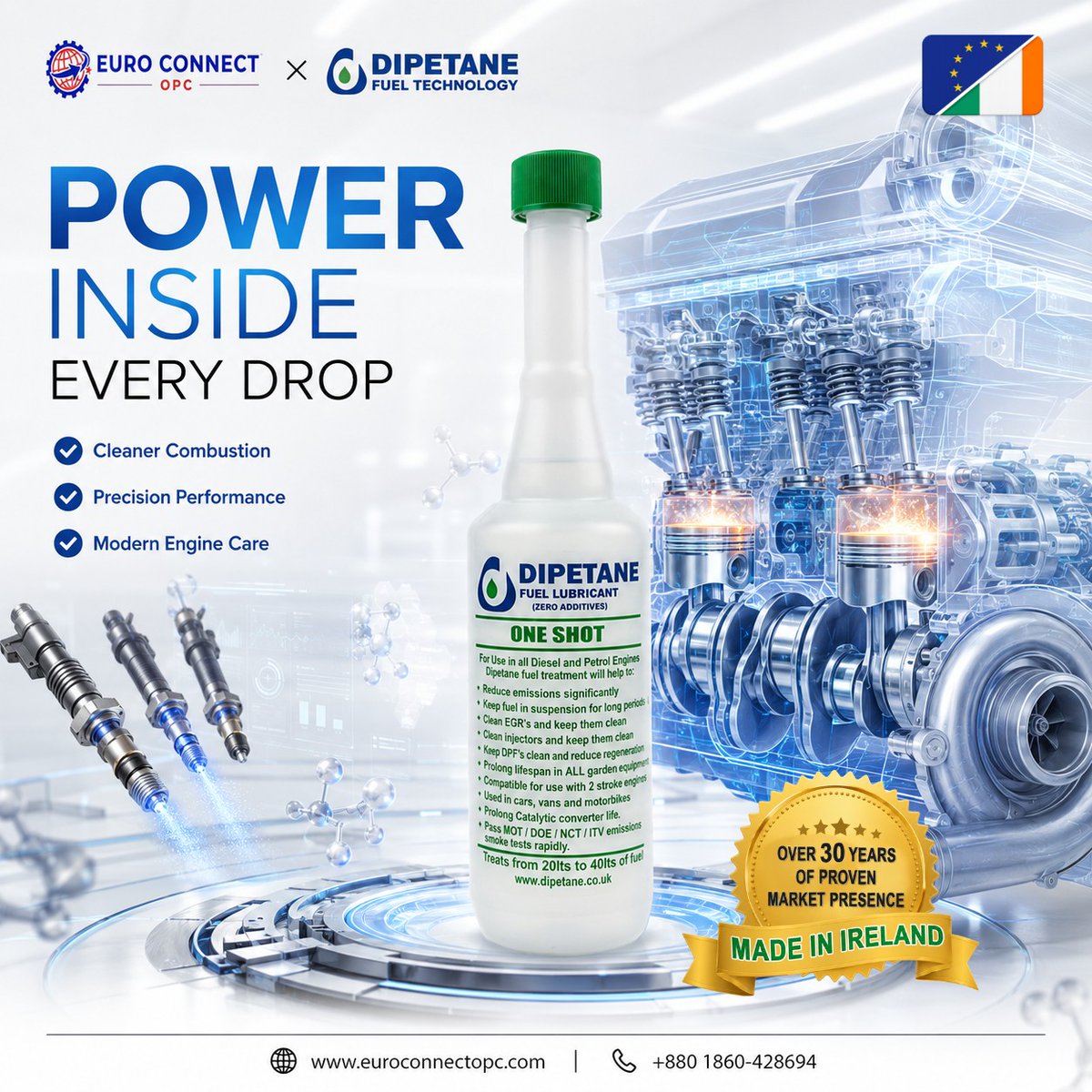 v3a0d5's tweet photo. POWER INSIDE. EVERY DROP. Your engine deserves smarter fuel care. DIPETANE Fuel Lubricant supports cleaner combustion, fuel-system cleanliness and smooth engine operation. For diesel &amp; petrol engines. Made in Ireland. Over 30 years of proven market https://t.co/kZpZyuk7ro