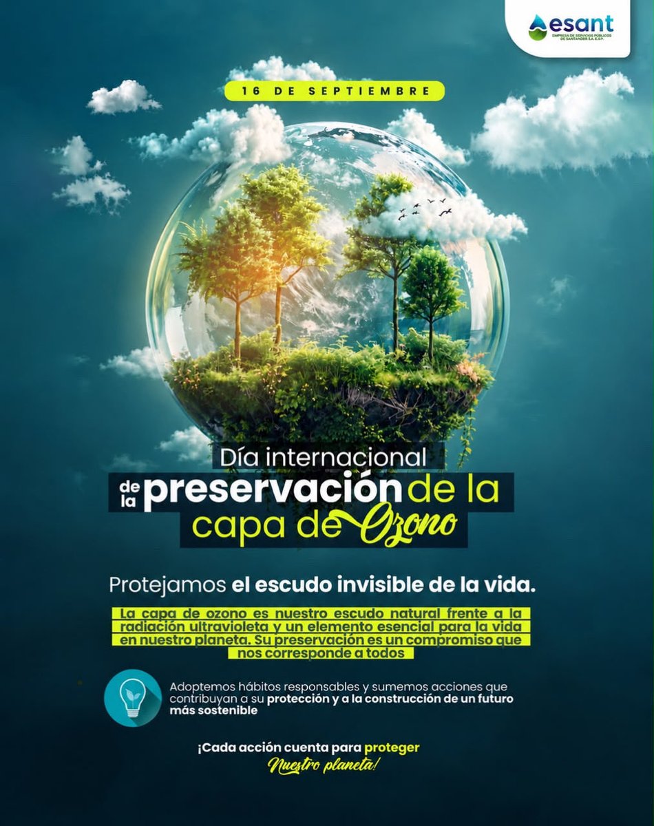EsantSantander's tweet photo. 🌎💚 Proteger la vida también es cuidar nuestro planeta.

En el Día Internacional de la Preservación de la Capa de Ozono, recordemos que nuestras acciones cuentan. 🌱☀️

¡Sumemos hábitos responsables por un futuro más sostenible!

#CapaDeOzono #Sostenibilidad #CuidemosElPlaneta https://t.co/vgkanxPgEm