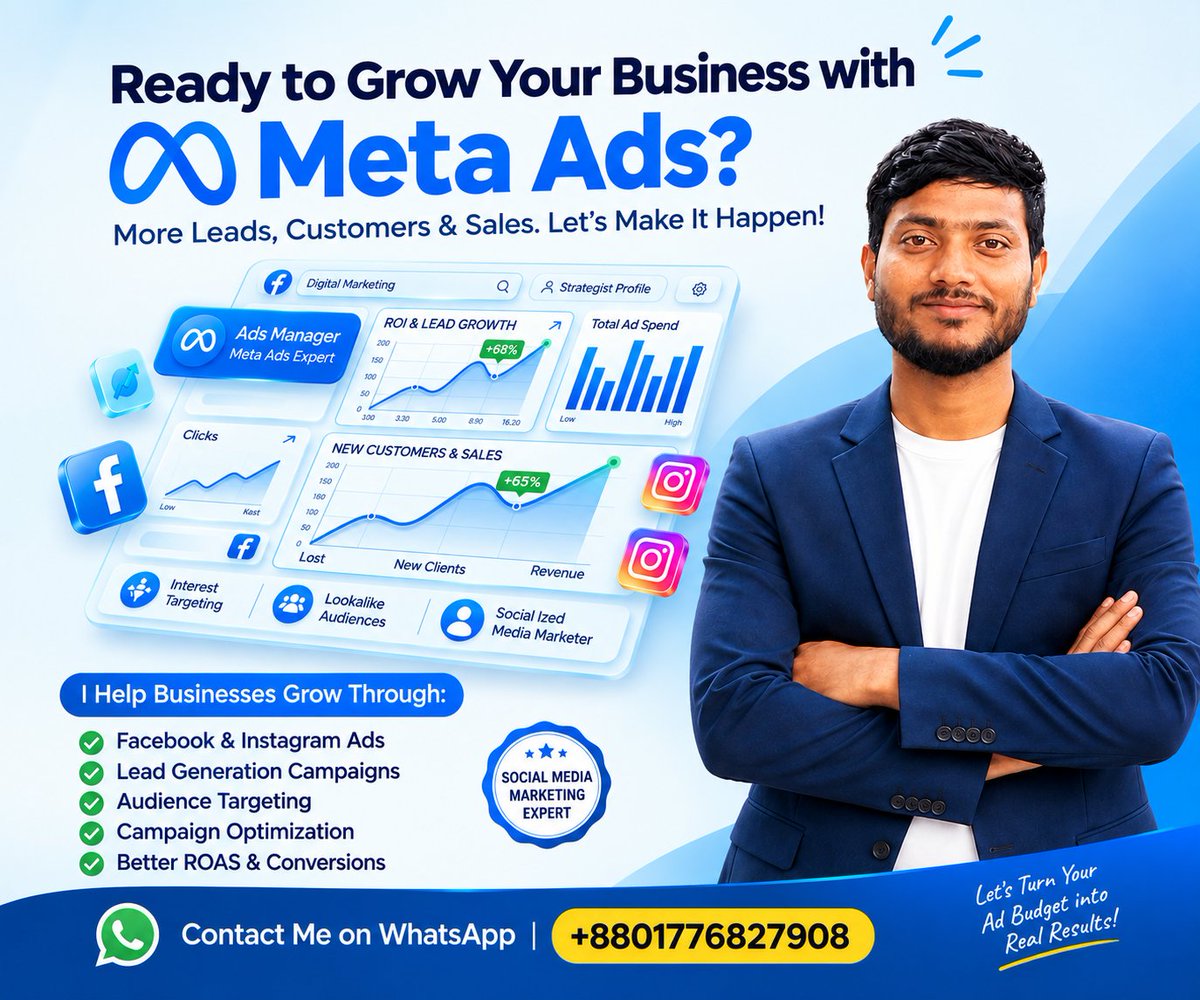 moksedulDMT's tweet photo. Ready to Grow Your Business with Meta Ads?

I help businesses generate more leads, customers &amp; sales through strategic and data-driven Meta Ads campaigns. https://t.co/lpKQaAUCin