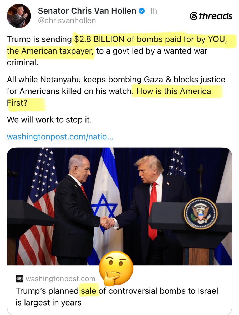 TheTNHoller's tweet photo. Seems like every Democrat (+ Republican) should be calling out that this is not a “SALE” if WE 🇺🇸 pay for the 2000 pound bombs (🇮🇱 will use to ☠️ more innocent people/kids)

If you stand by it @washingtonpost, please “sell” us a car by paying for it yourself and giving it to us https://t.co/aUdh5zc3nm