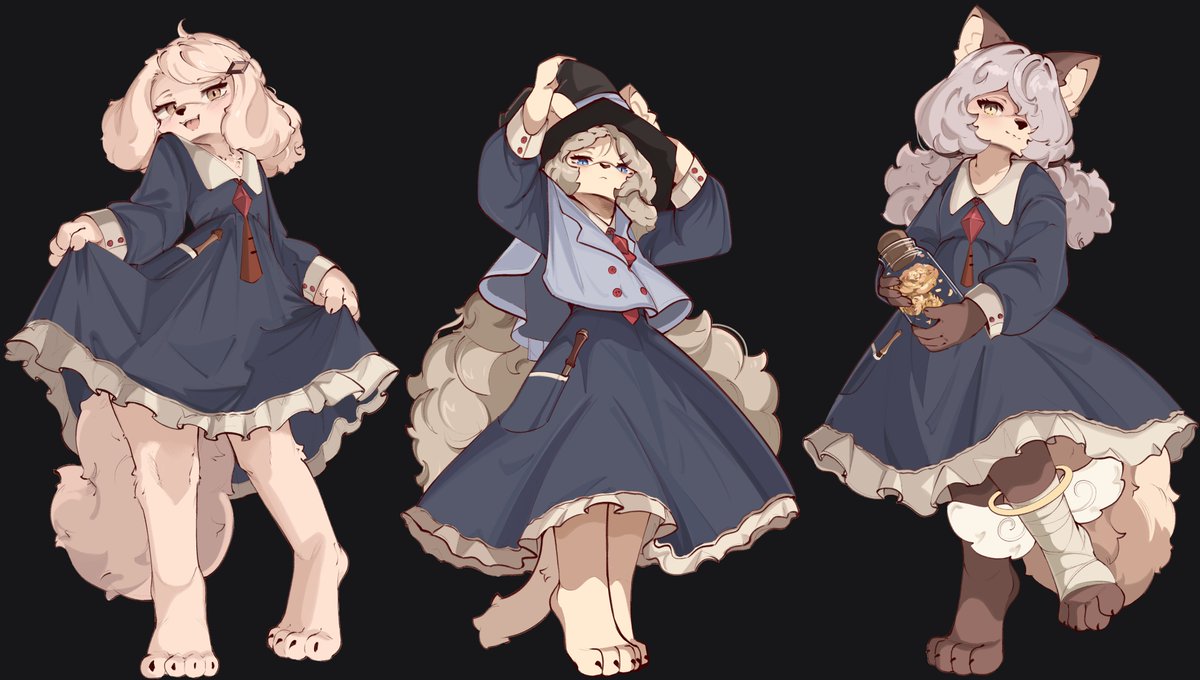 risutousagisuki's tweet photo. 今制作している本、"Behold Our Magic!"のキャラクター達。魔法使いの見習いさんです！🪄
ニコ(左)ドルステフィー(真ん中)ミラベル(右) https://t.co/tY1zDmnbmr