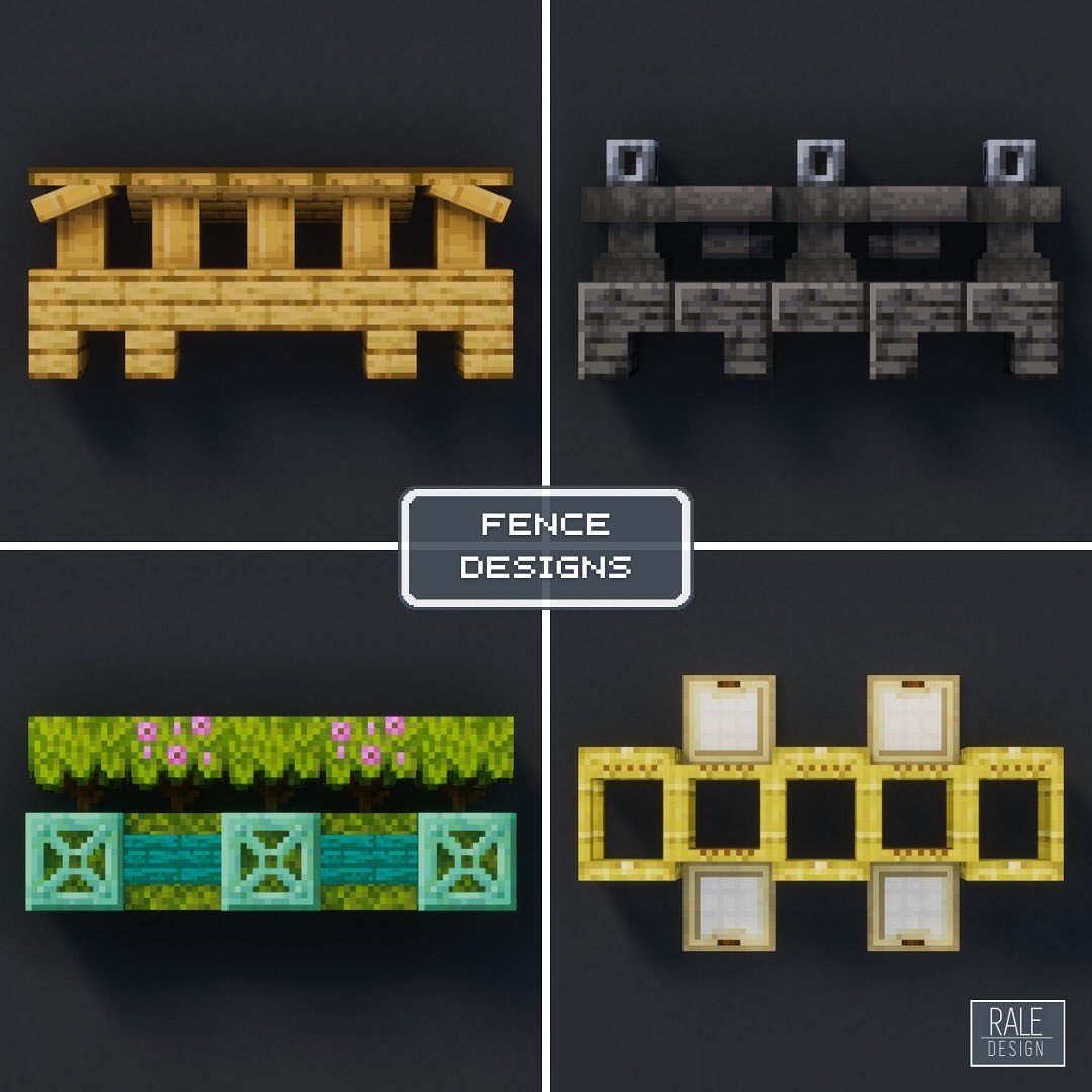 RaleDesign's tweet photo. Minecraft Fence Designs
 #minecraft #mc #minecraftbuilds #minecraftdesigns #minecraftinspiration #minecraftdecoration

⬇️ Download my Builds on Patreon (bio) https://t.co/0ueHncPo8m