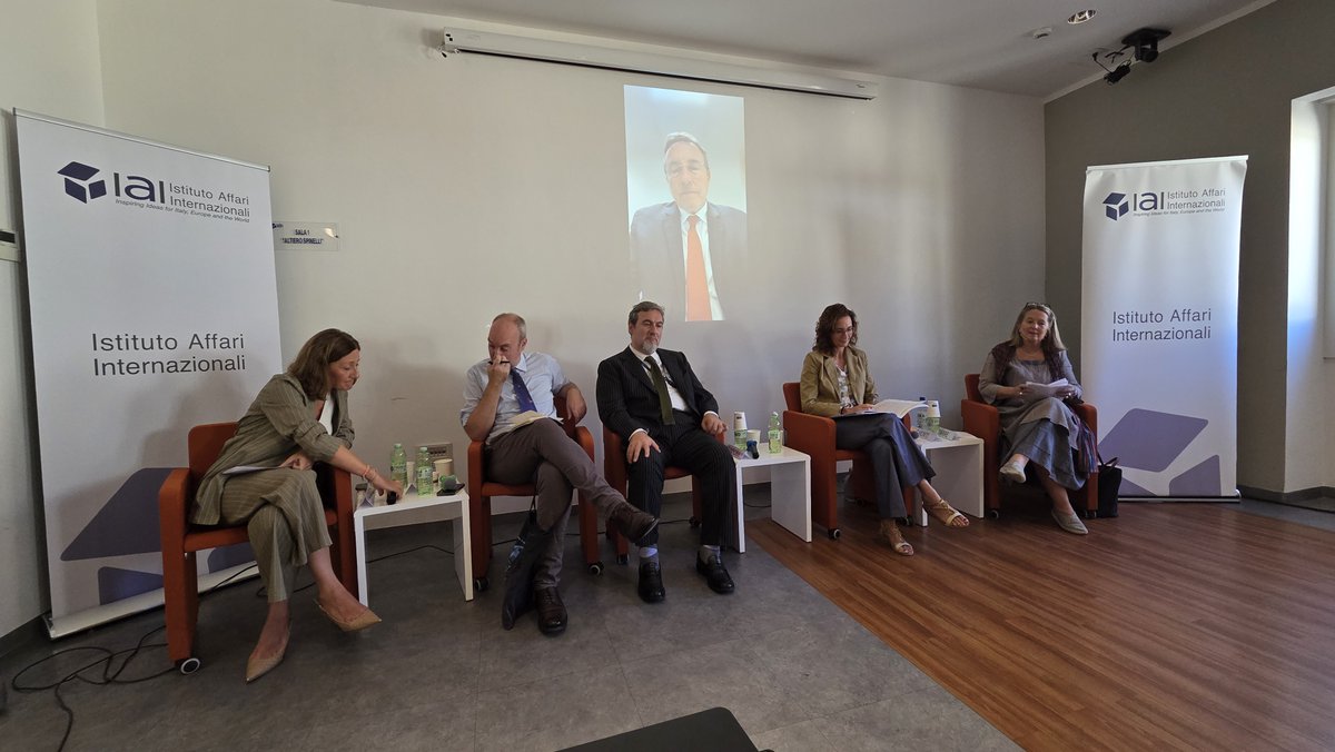 SIPRIorg's tweet photo. Today, SIPRI, @UNhumansecurity and @IAIonline continued the Human Security Dialogue series with a session on human security in Rome.

SIPRI’s Deputy Director @CSparre  moderated the discussion, which looked at how a human-centred approach can support Europe's and Italy's evolving security priorities, from migration and climate pressures in the Mediterranean to critical infrastructure and hybrid threats.

@ASteiner held the keynote speech on the need to broaden the notion of human security. Panellists included voices from @EU_Commission (Cristina Monti), the Italian Ministry of Foreign Affairs (Maurizio Canfora), @NATO_DefCollege (Roderick Parkes) and IAI (Nicoletta Pirozzi).

Read more about the series here ➡️ https://t.co/eNPVoQL9v8