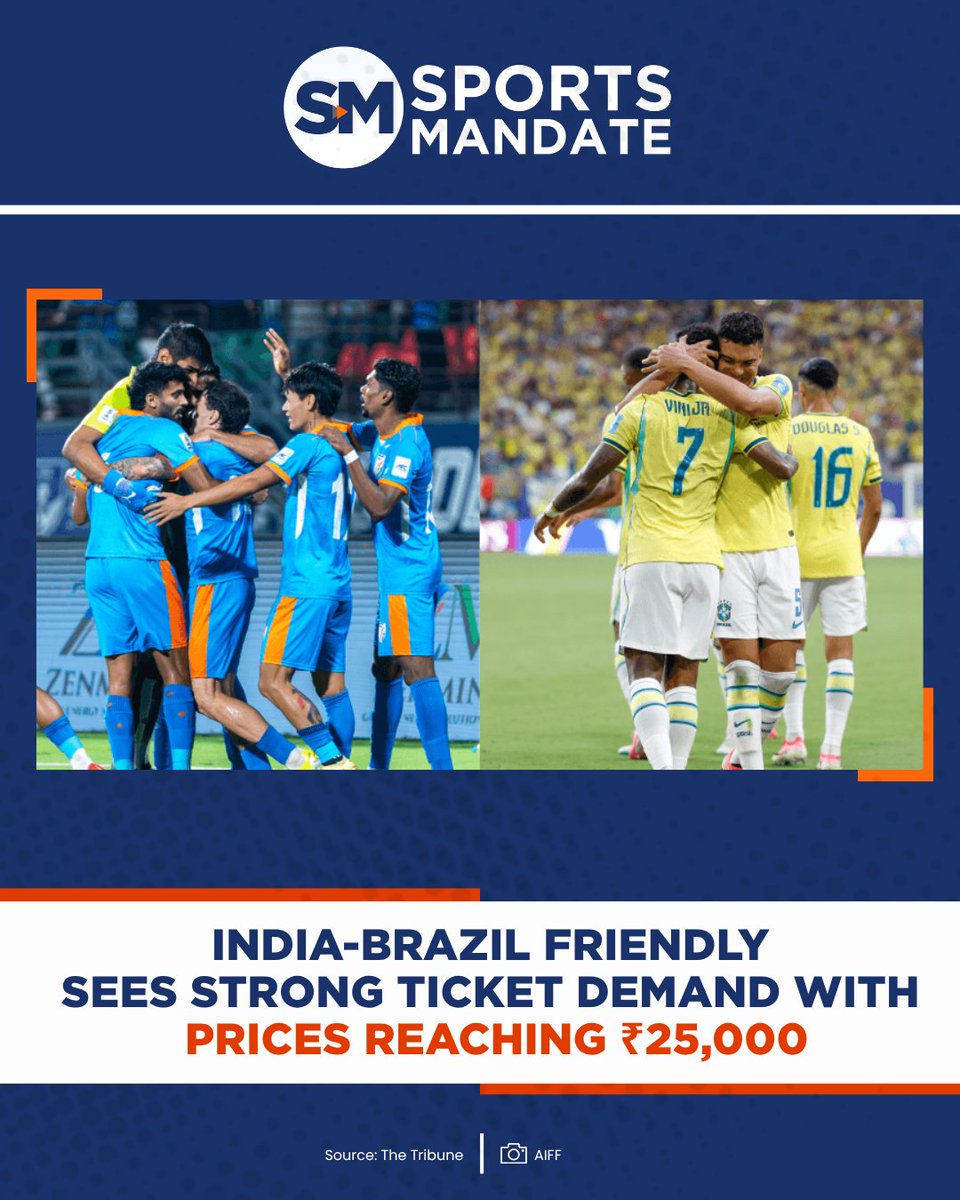 Sports_Mandate's tweet photo. The India-Brazil football friendly in Kolkata is seeing strong ticket demand, with around half of the tickets released for general sale already sold ahead of the October 3 fixture.

Around 40,000 tickets have been made available to the public. https://t.co/iSEqIKIGsh