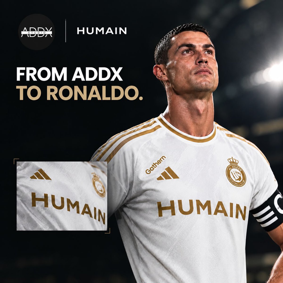 harisasfq's tweet photo. Seeing your work is one thing. Seeing it on Ronaldo is another feeling. 🐐

Recently worked with Humain. Then seeing Ronaldo representing Humain..

honestly, unreal.

It hits different when your name starts standing head and shoulders above the rest.

Proud of Addx. ❤️‍🔥 https://t.co/HvwoO9tPfX