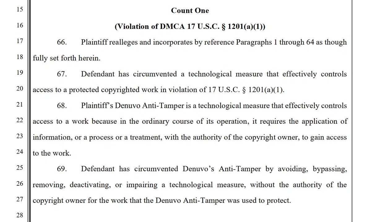 _ProjLightning_'s tweet photo. Denuvo is suing cracker "voices38" in the U.S. for bypassing DRM on 26 games.
Using the DMCA's anti-circumvention law, Denuvo aims to subpoena Steam, Reddit, and Discord to identify them.

The cracker’s response? "Everything will continue as normal."
Is this the end for voices38? https://t.co/pI6QJivoSB