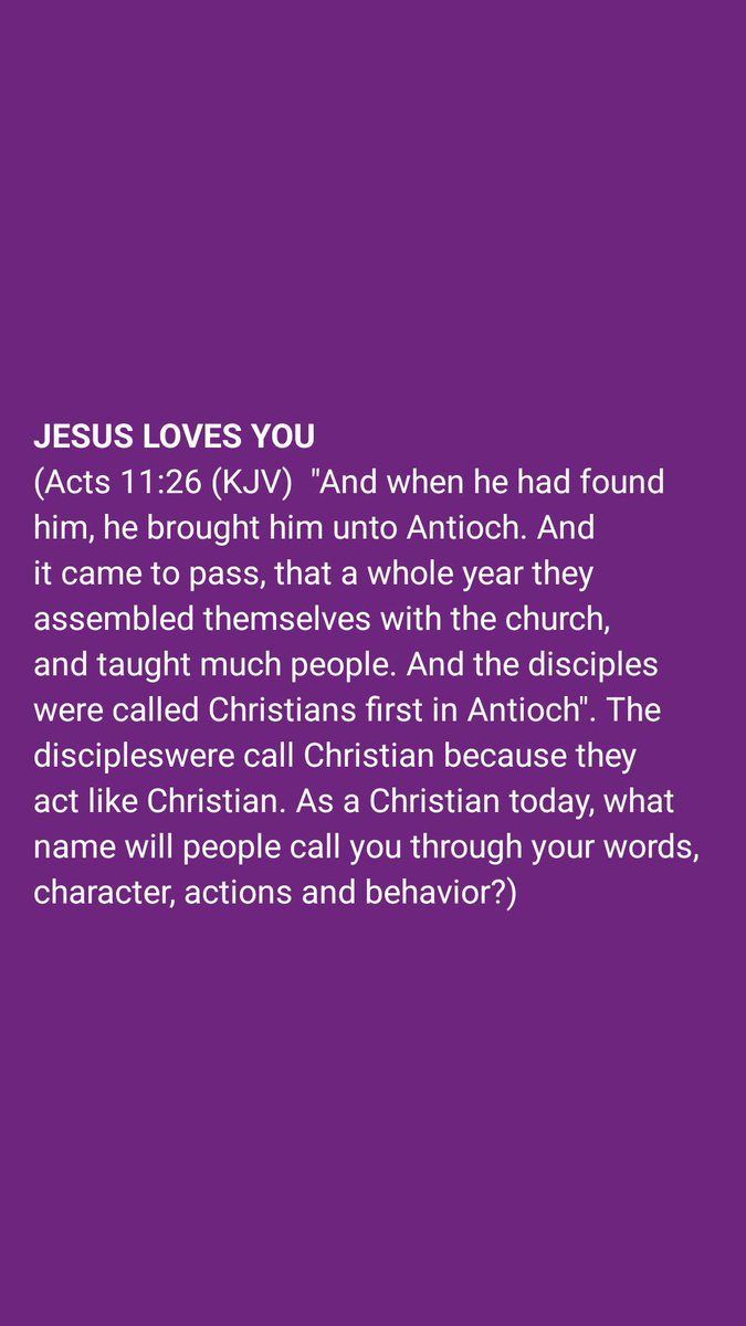 OmamodeJeremiah's tweet photo. JESUS LOVES YOU
(Acts 11:26 (KJV) "And when he had found him, he brought him unto Antioch. And it came to pass, that a whole year they assembled themselves with the church, and taught much people. And the disciples were called Christians first in Antioch". https://t.co/BsWESGlUb5