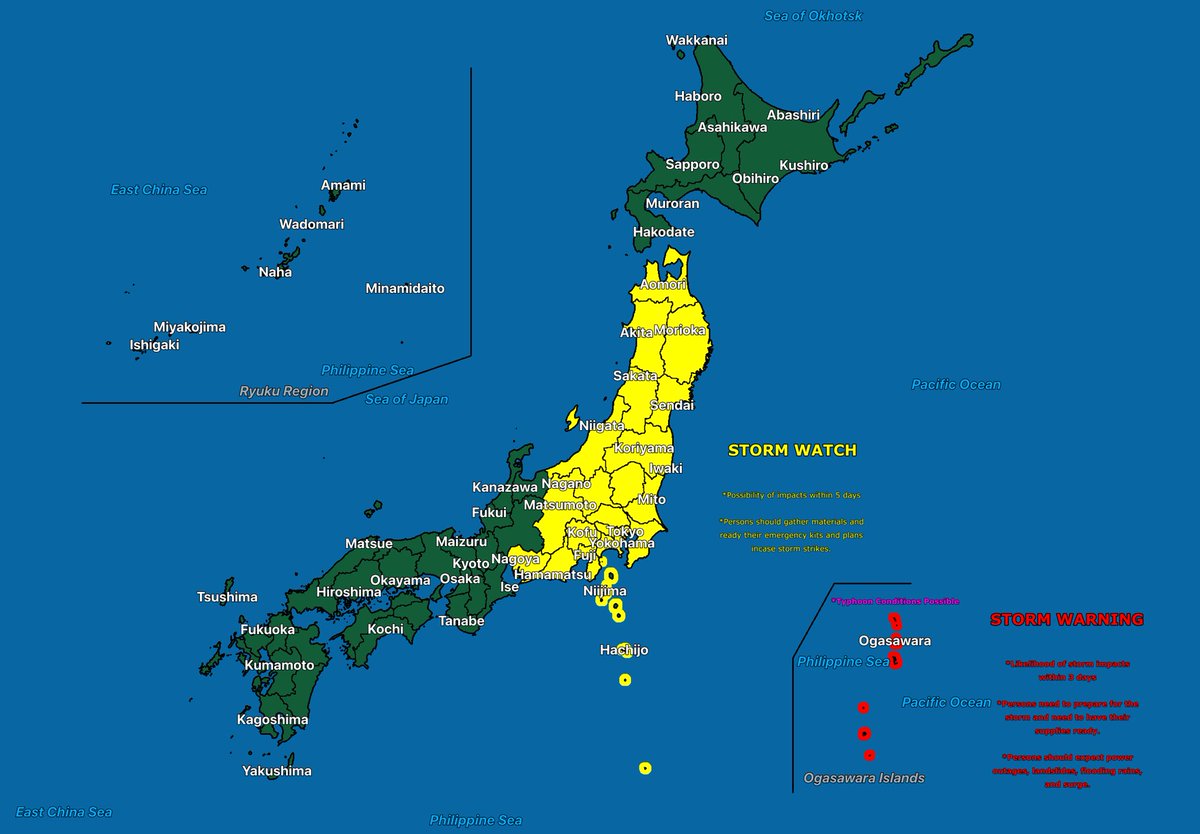 ManConcord's tweet photo. JMA Named Typhoon #24 could threaten #Japan  over the next upcoming days. Here is the 5 Day outlook track, And my person forecast/alerts on what could happen based off the track. https://t.co/7Q88vR5JFv