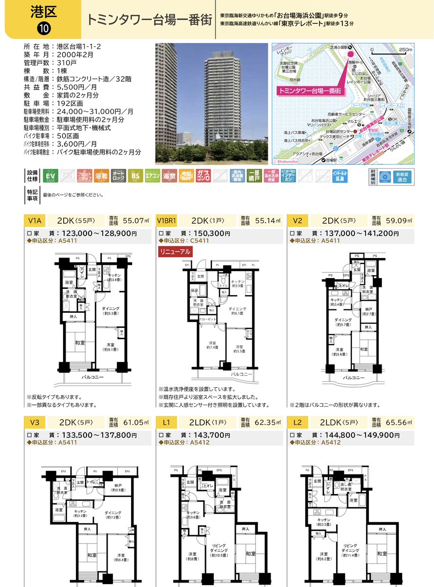 codanwalker's tweet photo. 意外と知られていませんが、東京都住宅供給公社のタワマン団地ってのも結構あって、お家賃も民間に比べればかなり手頃です。港区台場のトミンタワーは55㎡で12万3000円から。https://t.co/lr5EclYXCk https://t.co/9GLb2h6u4f