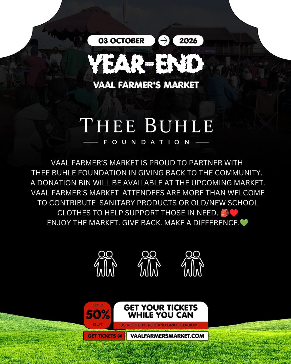 VaalFarmersMark's tweet photo. Giving back, together!
❤️ 

Vaal Farmer’s Market x Thee Buhle Foundation. A donation bin will be available on the day, attendees are more than welcome to contribute!

Come and enjoy the Market. Give back. Make a difference.🤍

#theebuhlefoundation #givingback #SeasonalExperience https://t.co/3ztCrCyeLj