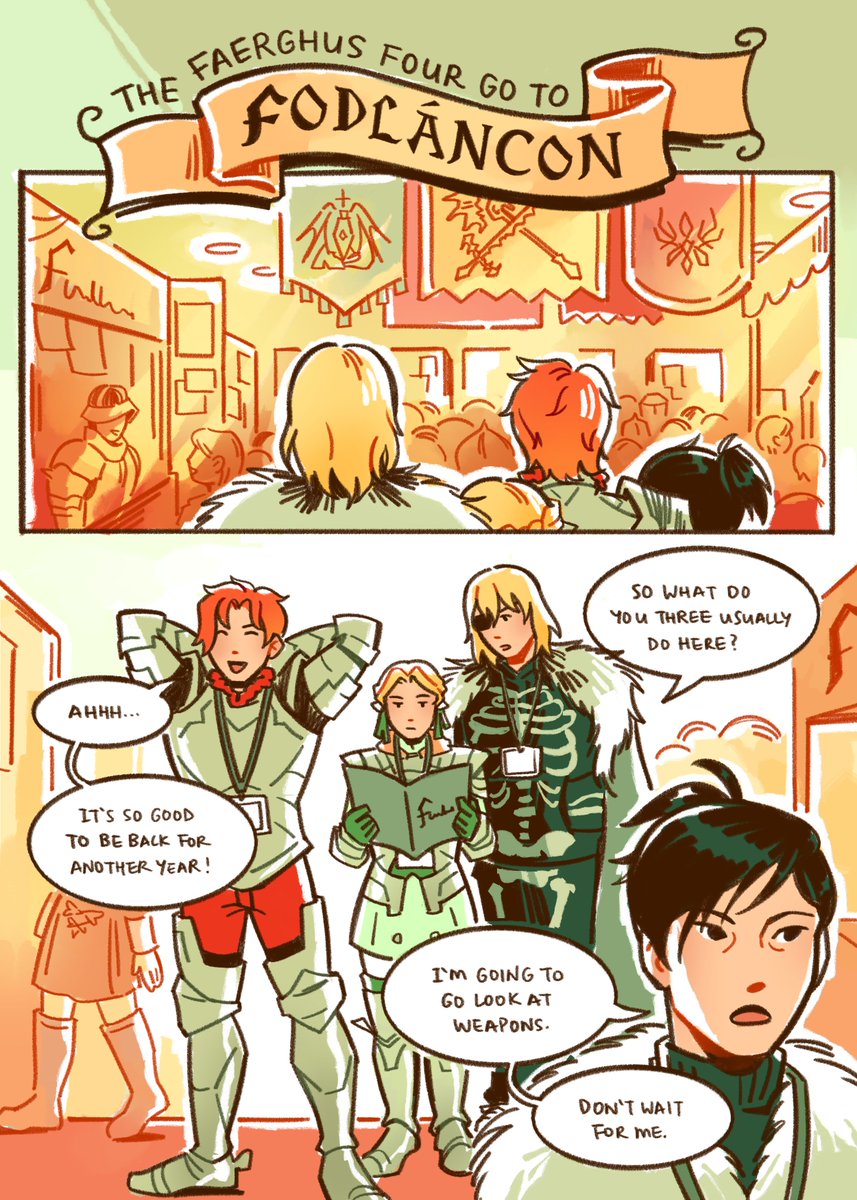 8amtrain's tweet photo. in which the faerghus four go to fódlancon (1/4) #fe3h https://t.co/9dqYf0FYcF