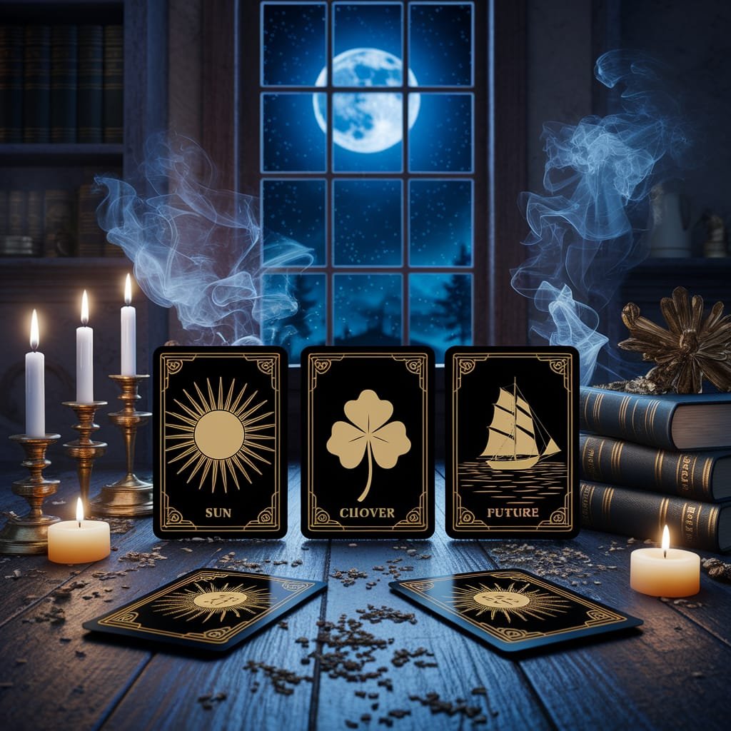 bbb_ooo69311's tweet photo. "A mystical Lenormand three-card spread on an antique wooden table at midnight, three specific classic Lenormand cards laid out horizontally:..." - made with @NightCafeStudio 

https://t.co/ObXr6DFHqZ

#aiart #nightcafe #digitalart https://t.co/ObXr6DFHqZ https://t.co/9fEztW99SK