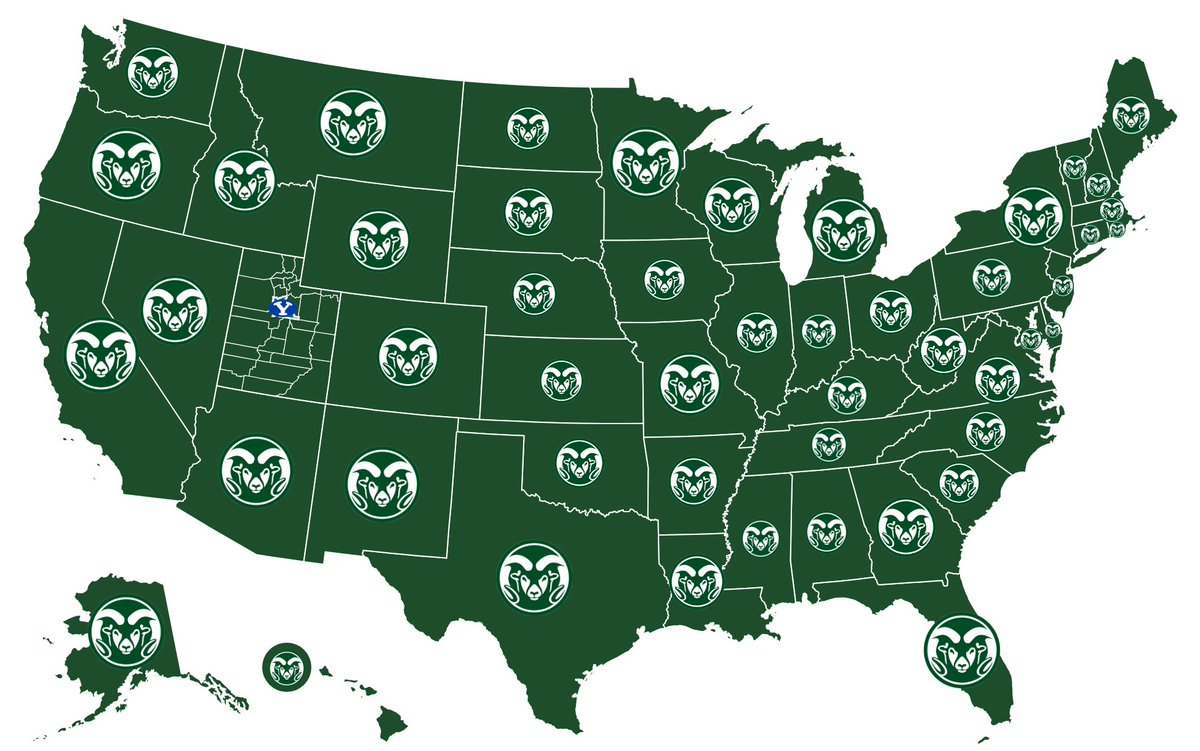 saltcitysportut's tweet photo. Map of who the nation is rooting for in the BYU vs Colorado State game. https://t.co/YBrlSNCV42