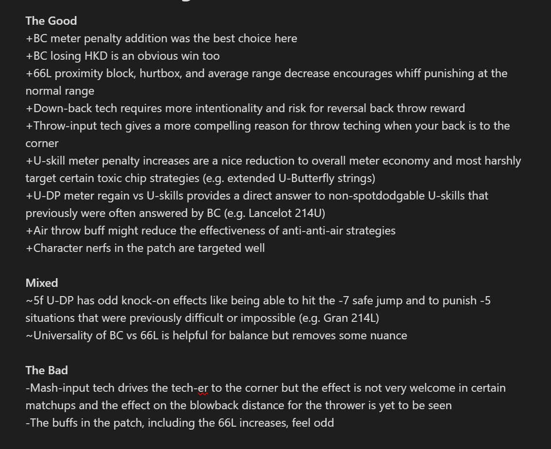 Cowhuntergames's tweet photo. I think the effects of the patch are being a little undersold. Even in matches where you'll see the same characters the system changes will allow for a more stable playing field.

Thoughts below and I'm looking forward to Id and 2.6! https://t.co/t1TBxyp1Td