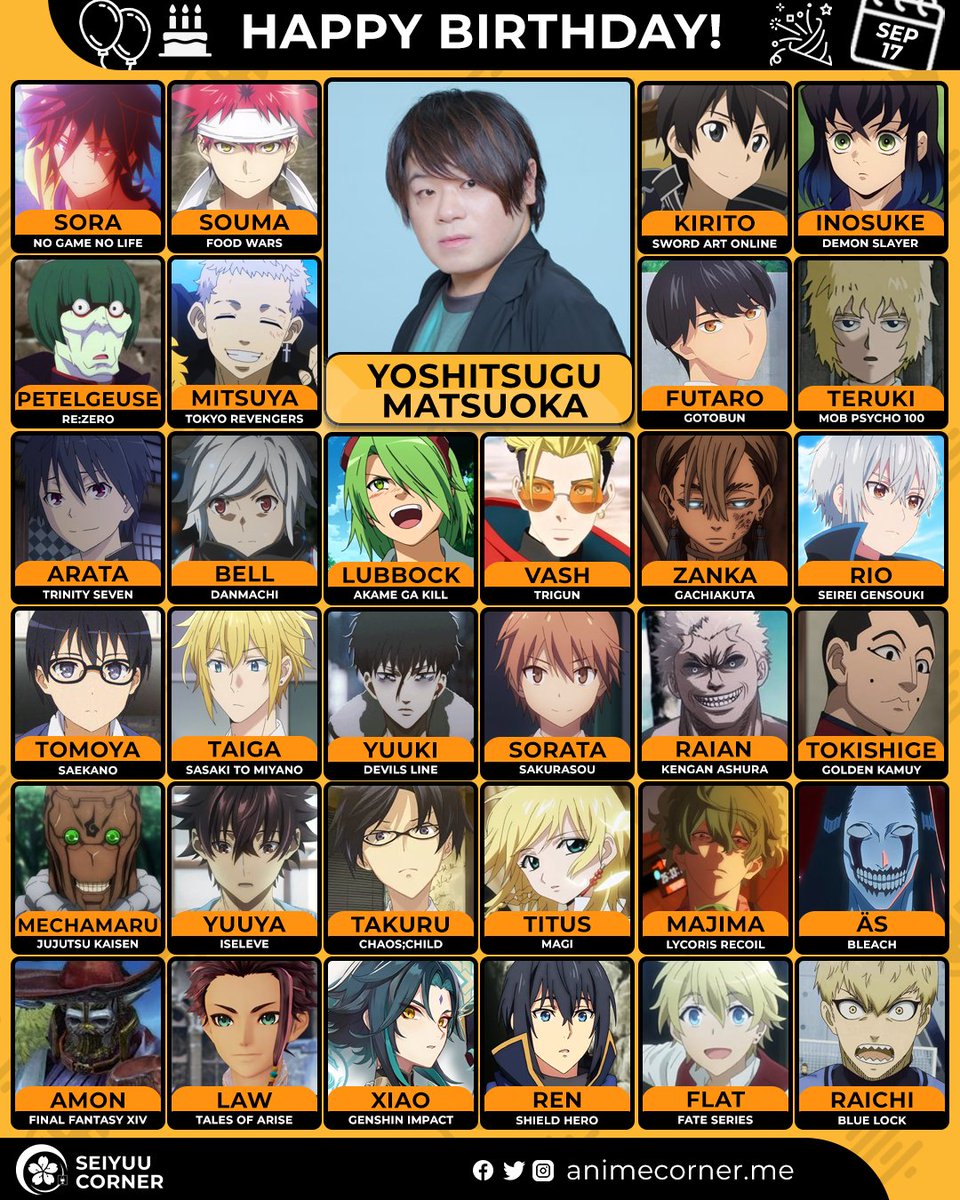 seiyuucorner's tweet photo. Happy birthday Yoshitsugu Matsuoka!  🎉 

#YoshitsuguMatsuoka #松岡禎丞 #松岡禎丞生誕祭2026 https://t.co/U3jXJSAaNJ