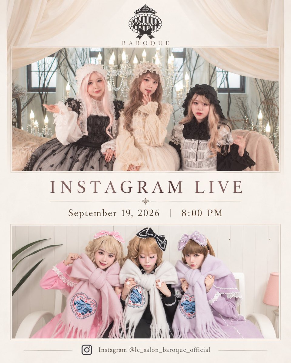 lolita_baroque's tweet photo. 신작 Wild Rose Coat와 Sleeping Beauty Lace Tablier의 신 컬러를 소개하는 인스타 라이브가 9월 19일 저녁 8시에 진행됩니다
이번 방송에서는 아직 공개되지 않은 신작에 대한 스포일러도 예정되어 있으며 앞으로의 운영 관련 중요한 발표도 준비되어 있으니 많은 관심과 시청 부탁드립니다. https://t.co/2wuenuVZDx