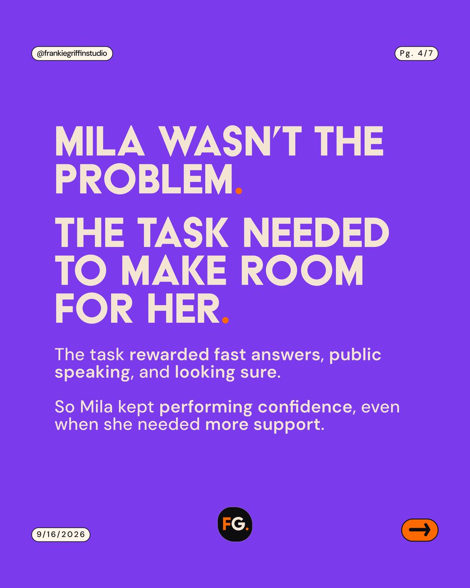FrankieGStudio's tweet photo. 1/2 • It’s easy to design lessons around the students who answer quickly and sound sure.

Mila’s story asks us to look at what taking part feels like for a student who needs a different way in. https://t.co/XtXnNsZRwv