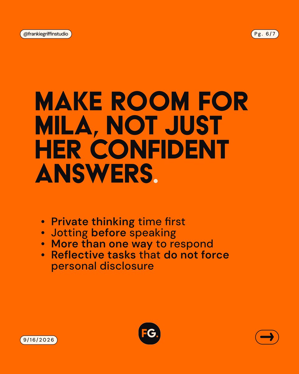 FrankieGStudio's tweet photo. 2/2 • Mila shouldn’t have to appear more confident than she feels to take part.

Her story brings us back to a question for our own lessons: are we leaving room for students to contribute as themselves?

#LearningDesign #EducationDesign https://t.co/bhWLHEvVmU