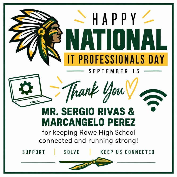 Rowe006's tweet photo. 💚 Happy National IT Professionals Day! 💛

A special thank you to Mr. Sergio Rivas and Mr. Marcangelo Perez for keeping Rowe High School connected and running strong! Your hard work and support are greatly appreciated throughout Warrior Nation! 🖥️⚙️📶

#WarriorNation https://t.co/se1ZkuaXvV