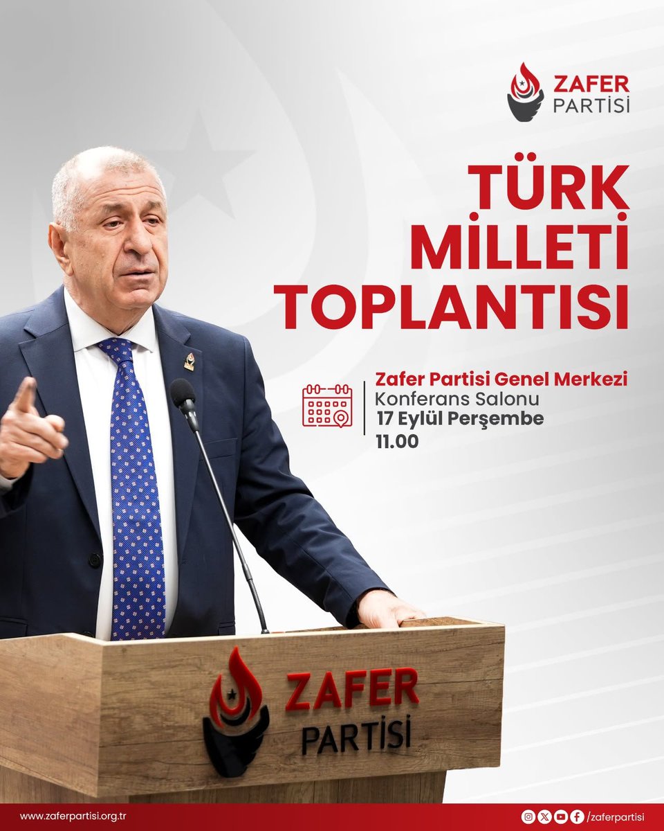 umitozdag's tweet photo. Yarın (17 Eylül Perşembe) saat 11.00’de  Zafer Partisi Genel Merkezi’nde düzenleneceğimiz Türk Milleti Toplantısı’nda gündemdeki gelişmeleri değerlendireceğim

📆 17 Eylül Perşembe
⏰ 11.00
📍 Zafer Partisi Genel Merkezi https://t.co/SRUeS0lnMN