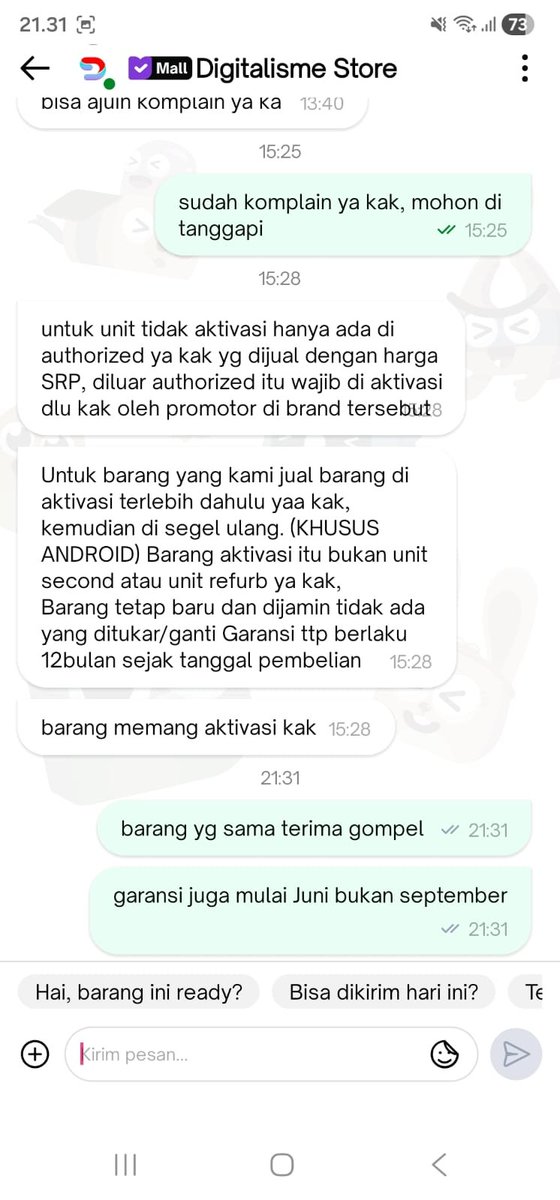 mus_riph's tweet photo. Bahkan sellernya sudah mengakui bahwa barang repack. Tapi @tokopedia @TokopediaCare tetep berpatokan pada deskripsi produk yg menyatakan produk baru dan tersegel. Padahal jelas barang cacat dan garansi sudah aktif sejak Juni. @YLKI_ID https://t.co/OPRiwqu2lB