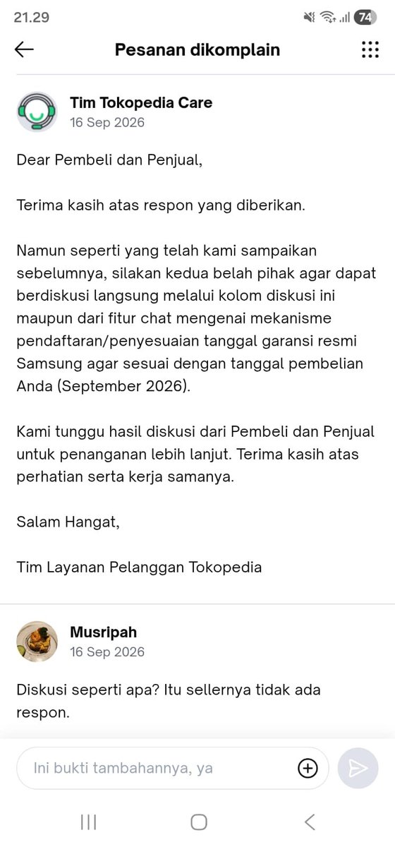 mus_riph's tweet photo. Bahkan sellernya sudah mengakui bahwa barang repack. Tapi @tokopedia @TokopediaCare tetep berpatokan pada deskripsi produk yg menyatakan produk baru dan tersegel. Padahal jelas barang cacat dan garansi sudah aktif sejak Juni. @YLKI_ID https://t.co/OPRiwqu2lB