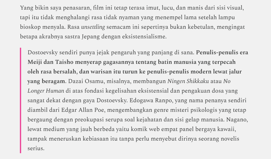 Runnilune's tweet photo. Akhirnya tulisan saya soal Chiikawa the Movie: The Secret of the Mermaid Island kelar. :>

Iya, saya setuju banyak paralel yg bisa dikaitkan dgn Crime and Punishment nya Dostoevsky dlm film ini (tentu analisanya sy disitu)

Met membaca gaiz (jika berminat)
https://t.co/AAnfVxbUYQ https://t.co/HVBLEkPE2f