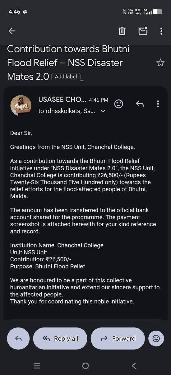 ChanchalNss's tweet photo. NSS Unit, Chanchal College collected ₹26,500 towards the Bhutni Flood Relief Fund to support flood-affected families in Bhutni, Malda.
We sincerely thank all students, teachers and well-wishers for their generous contribution and support. 🙏 https://t.co/MGbLzPX9Gz