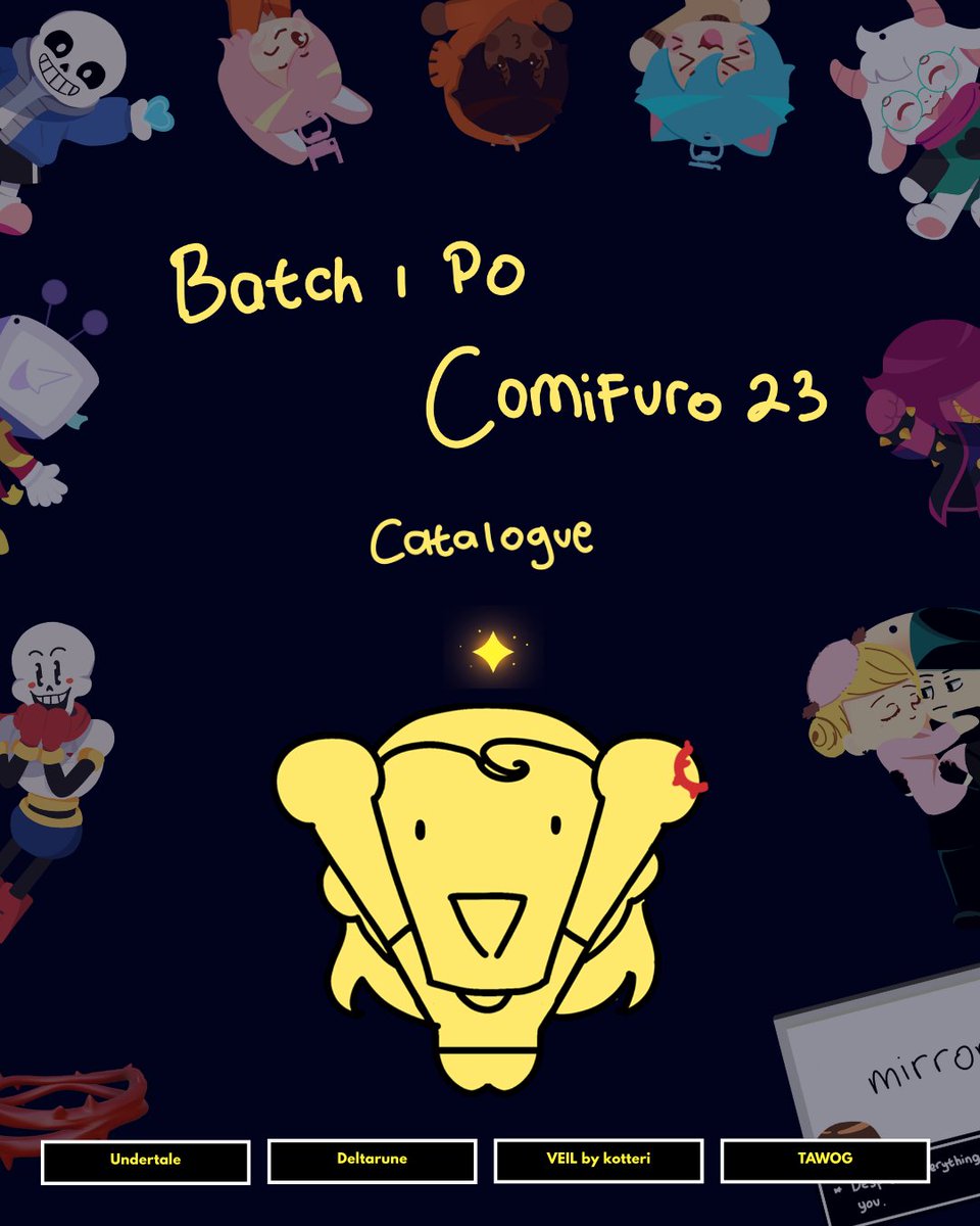 erikasko_'s tweet photo. {🔄&amp;❤️ and  appreciated!} 

PO FOR #CF23 are open!!

📅16/09 - 23/09
🌟Deltarune, Undertale, Veil: kotteri, TAWOG
📥Pick up DAY TWO ONLY!
🛍️Gummy Dummy TBA

📣 PO Thorn ring noelle (limited): https://t.co/Z0MiGdoLDQ
📣 PO all products: https://t.co/1KWqDtv6eO

#cf23catalog 
(1/2) https://t.co/pWA075jIhv