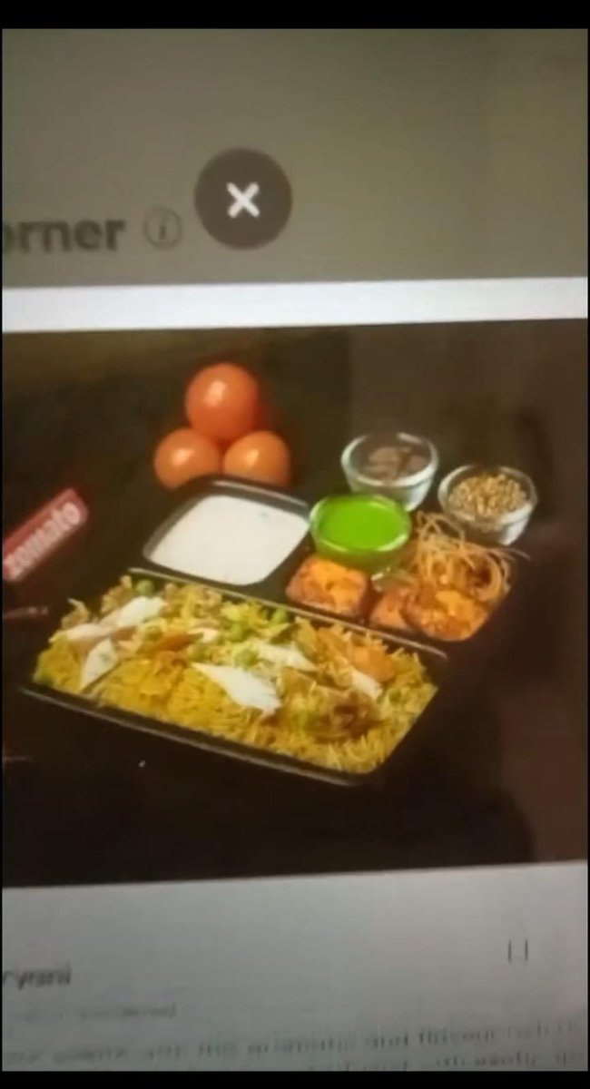 imsonali_01's tweet photo. Zomato sent only rice for ₹185 but there was a lot more in the photo when I booked online. 

Here is the online fraud of Zomato 

A boy ordered Veg Biryani online from Zomato because there was an offer of ₹185. 

But in the photo there was other things along with biryani but only rice was sent and nothing else. 

No, he sent no sweets, no chutney, no raita, then why do you pretend that you will give so many things?

Do the restaurant owners do this or does Zomato defraud people?