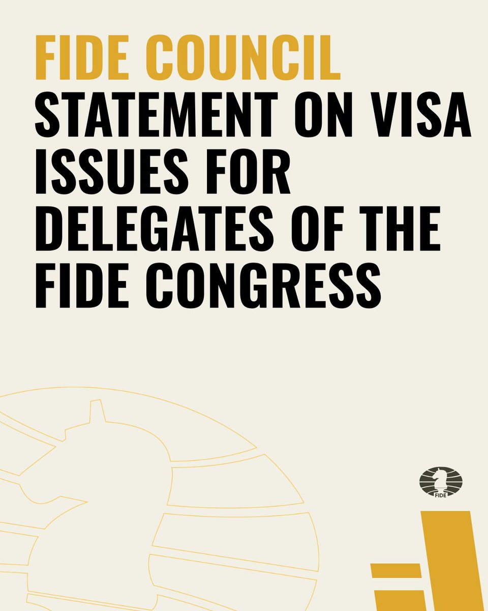FIDE_chess's tweet photo. ❗️FIDE COUNCIL STATEMENT on visa issues for delegates of the FIDE Congress❗️

Today, the first round of the 2026 Chess Olympiad has begun. FIDE is grateful for the organizational efforts of the Uzbekistan Chess Federation and the Olympiad Organizing Committee, headed by Mr. Aripov, Prime Minister of the Republic of Uzbekistan. FIDE is confident that the Olympiad will become a true celebration of chess on the ancient land of Samarkand. At the same time, unfortunately, a number of players and participants of the FIDE Congress have not yet received the necessary visas. This includes a number of Congress delegates entitled to vote in the upcoming elections, as well as a member of the highest executive body — the FIDE Council — Mr. Benard Wanjala. The FIDE Council expresses confidence that the relevant technical issues will be resolved, but considers it its duty to state that the Congress can be held only under conditions in which all persons entitled to participate and vote can exercise their right. Should the rights of delegates and members of the FIDE Council not be protected and guaranteed, the FIDE Council, in accordance with the FIDE Charter, will consider relocating the FIDE Congress to other dates and location.