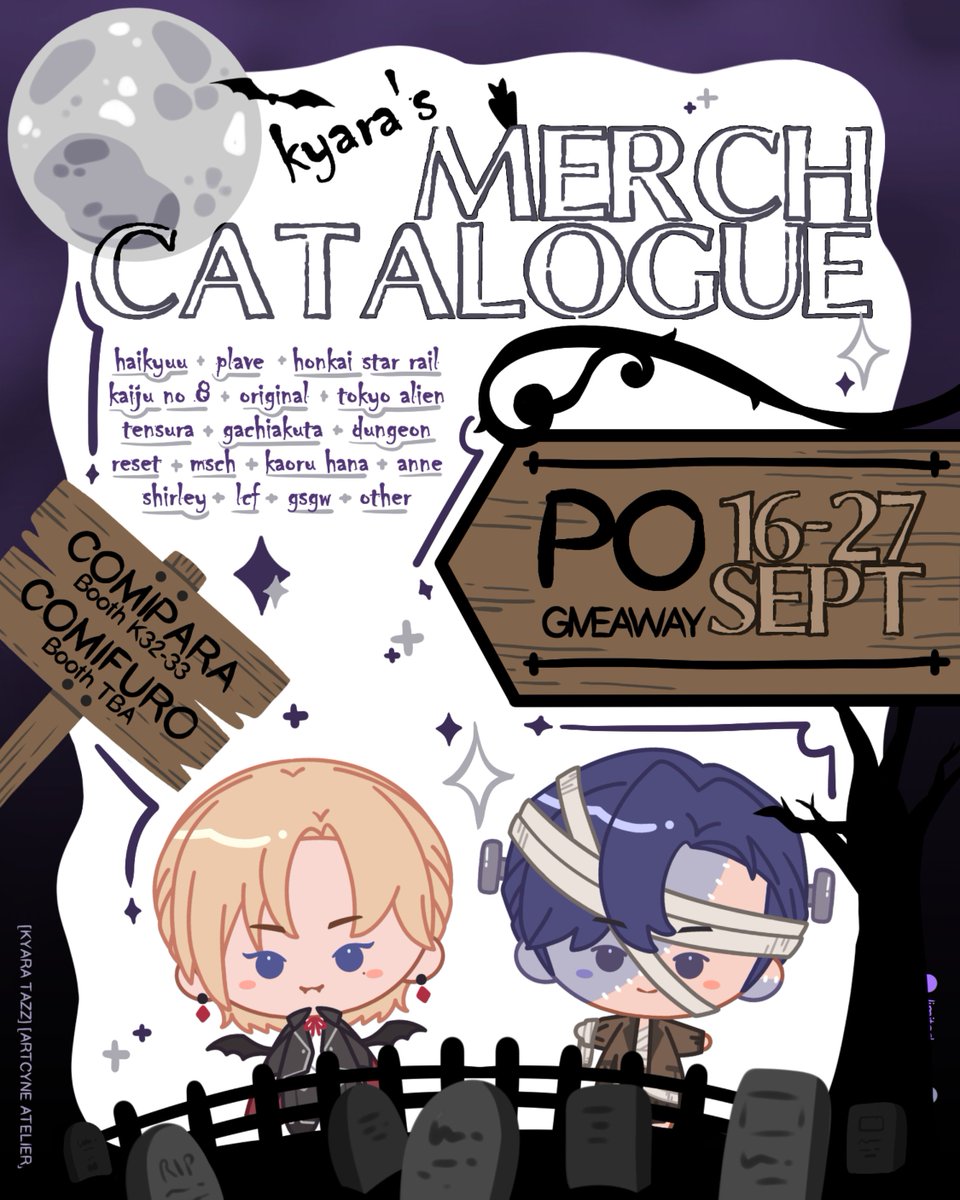 Kyara009_'s tweet photo. [💜🔄are appreciated!]
Pre Order OPEN ✨
#comifuro23 #comipara7

📅14–19 SEPT
🛒Pickup #cf23 #cmpr7 &amp; Mail Order
 🗃️Plave, Haikyuu, HSR, Kaiju, Tokyo Alien, MSCH, GSGW, Tensura, &amp; more

🔔Form &amp; GA below🔔
(1/4) https://t.co/dGE7UYrO7R