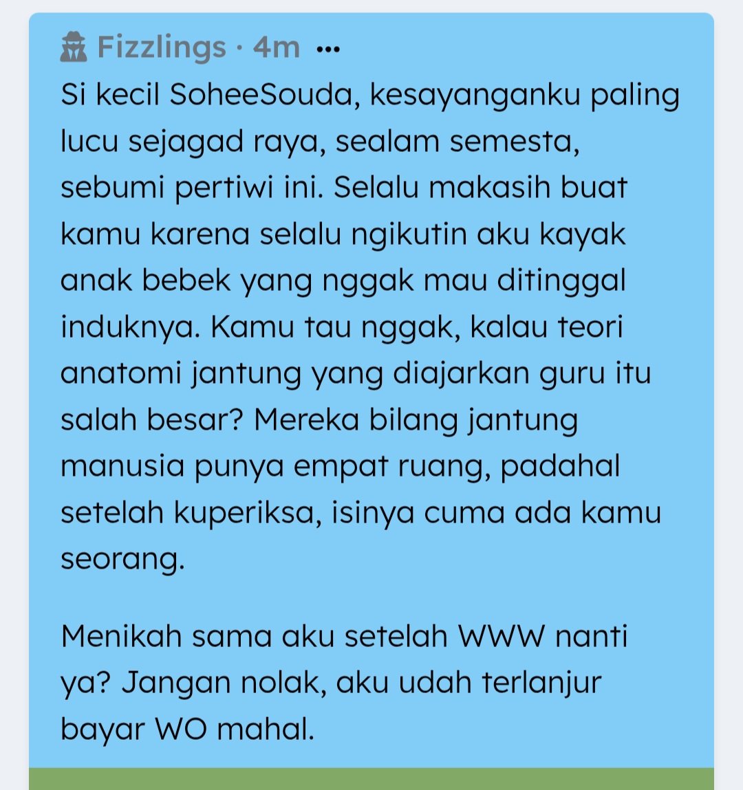 ZestyCakep's tweet photo. Salam buat Haum dari outsider

Ada juga salam buat Ohyul, Bang Jinhyuk, dan Bang Sohee dari ayang masing-masing. Asik tuh? https://t.co/hmHPkoHcLn