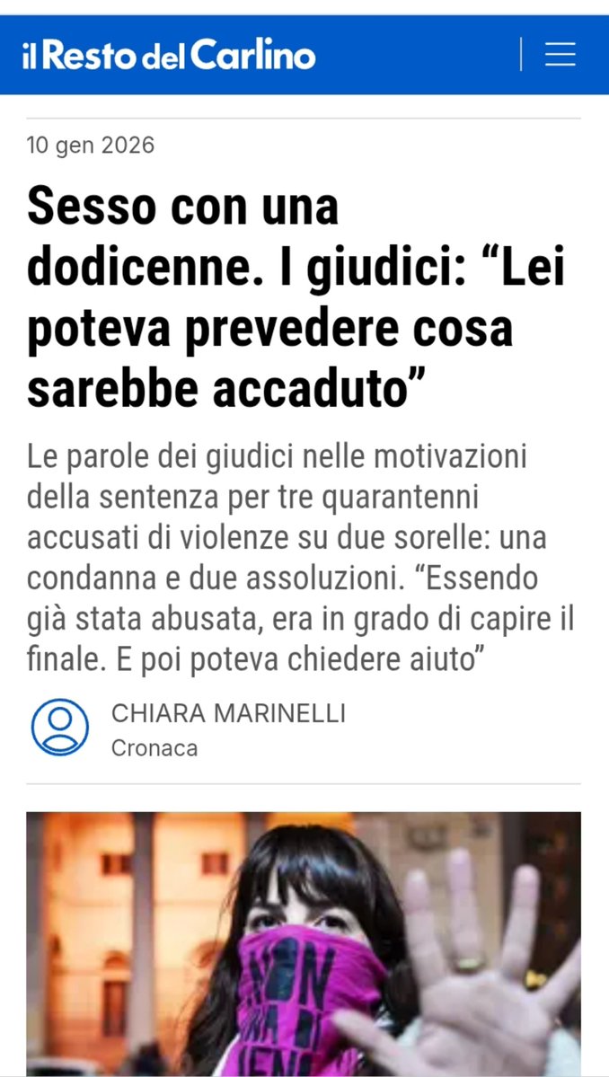 DaniaFalzolgher's tweet photo. Ragazzina di 12 anni, violentata da tre quarantenni, siccome era già stata abusata doveva prevedere, doveva gridare! Si deresponsabilizza completamente, e viene assolto, chi a 44 anni abusa di una ragazzina. Per non parlare della doppia morale per cui solo la nazionalità dello⬇️ https://t.co/LQjfMXFRJ4