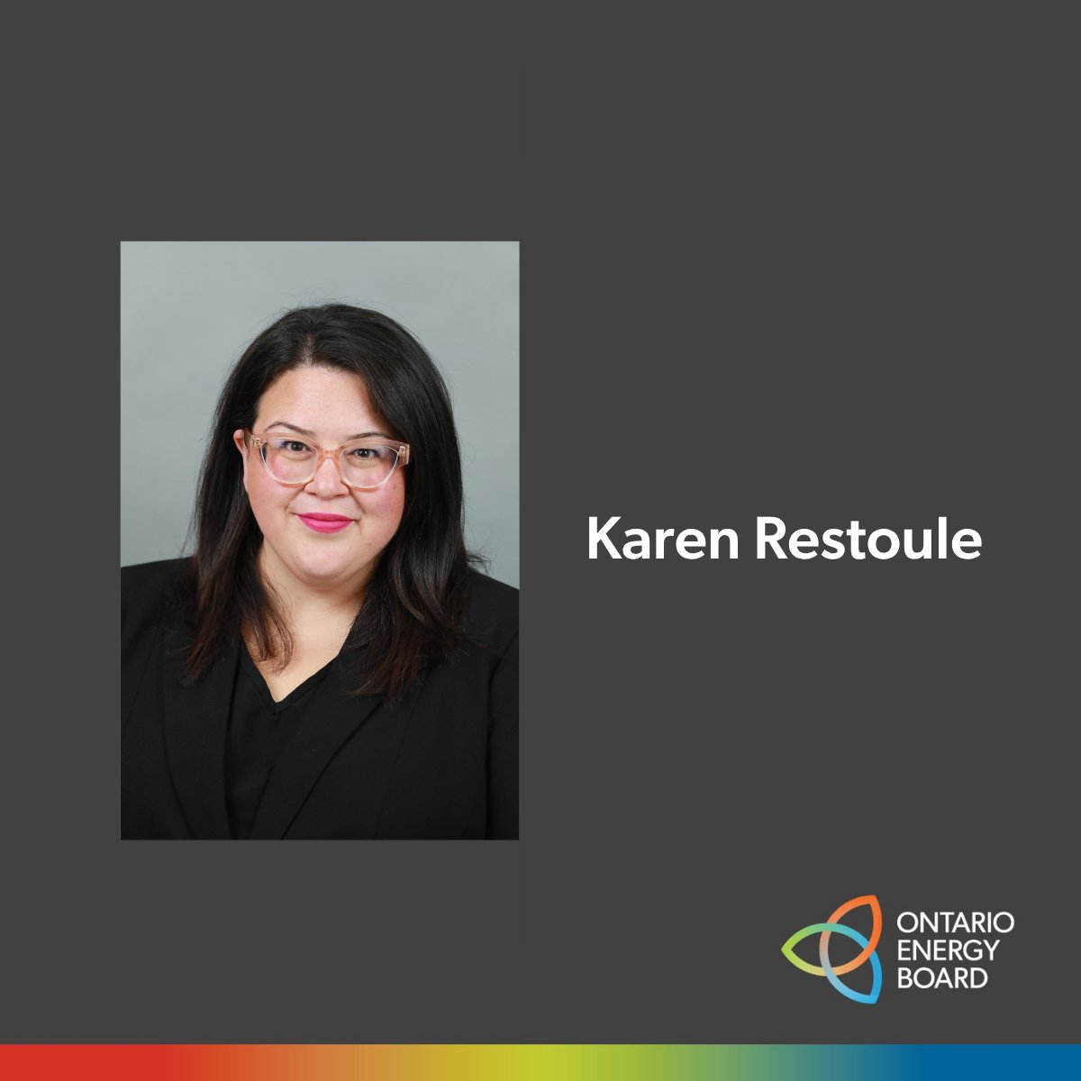 OntEnergyBoard's tweet photo. The OEB is pleased to welcome Karen Restoule to our Board of Directors, a member of Dokis First Nation.
With her addition, the Board will continue to provide strong leadership, effective governance and strategic oversight to the OEB.

Read more about the OEB’s Board of Directors: https://t.co/iw2rv1SsV7

#OntarioEnergy #EnergyLeadership