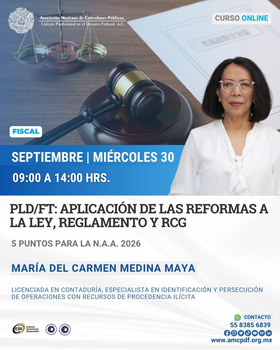 amcpdf's tweet photo. 🔍 Participa en el curso “PLD/FT: Aplicación de las reformas a la ley, reglamento y RCG”, impartido por la L.C. María del Carmen Medina Maya, y conoce cómo aplicar correctamente las nuevas disposiciones en el cumplimiento de tus obligaciones.

🔗: https://t.co/zrJSSn9NNC

#AMCP https://t.co/M5aD2ut45q