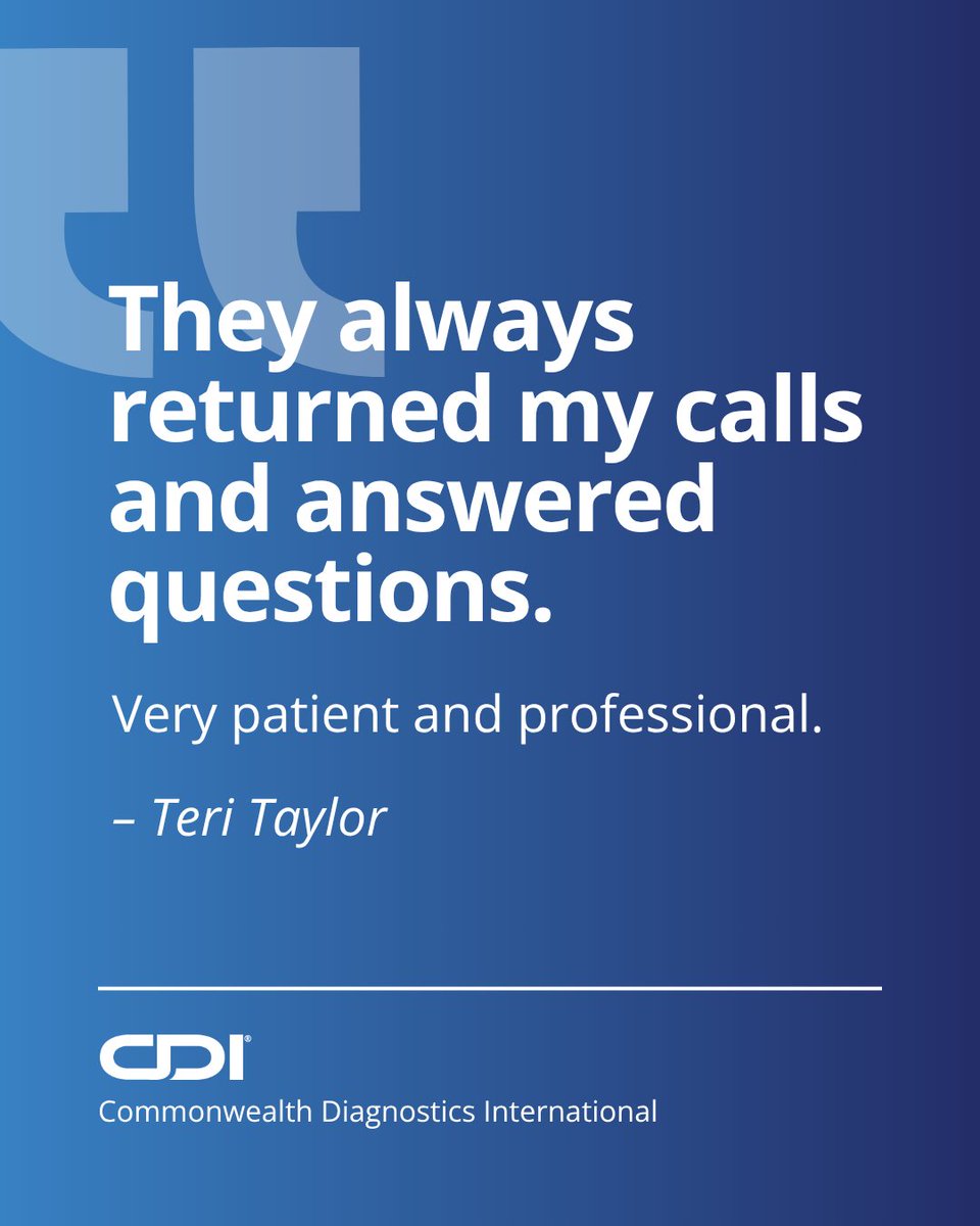 CommonwealthDX's tweet photo. “Staff always returned patient's calls, answered questions, were very patient and professional.” – Teri Taylor

At‑home breath testing only works if support is real. CDI backs HMBT with patient‑facing phone and email support so your team doesn’t shoulder every question alone.

#BreathTesting #PatientExperience #GIcommunity #GItwitter #CDI