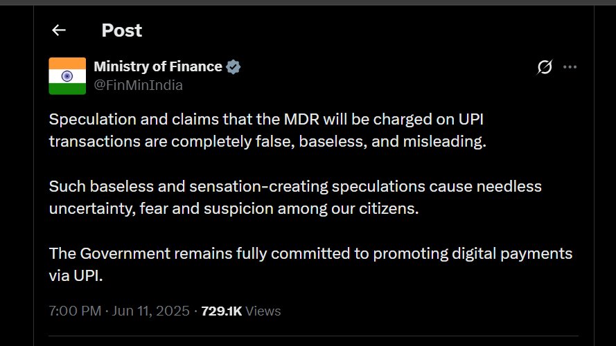 RaGakiDeewani's tweet photo. June 11, 2026- Ministry of finance tweeted and said we are not going to impose "MDR"👇
Today Gov did fraud and cheated UPI users
#UPITransactions #MDR #UPIUsers https://t.co/EmrOEHE4g6