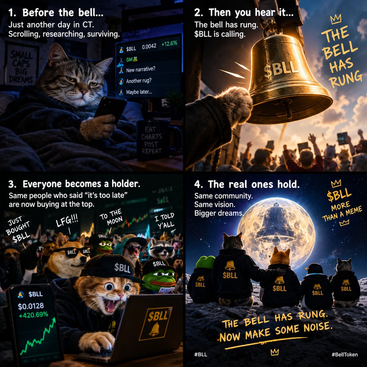 blessedboy32's tweet photo. The bell rang and CT suddenly remembered they were early π
From βwhatβs $BLL?β to βLFGβ real quick.
Had to cook something for the @BELLTOKEN10 meme contest. Letβs see if the bell approves π
#BLL #BellToken https://t.co/Qvvp5GYp35