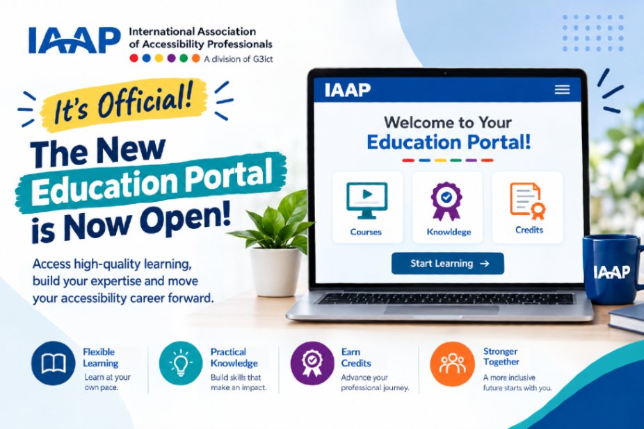 IAAPOrg's tweet photo. ICYMI: You Can Now Access the New IAAP Education Portal

The new Education Portal brings self-paced courses, mini courses, knowledge tests and badges, webinar bundles, and workshop recordings together in one place.

Explore the Portal: https://t.co/Yw2ppUOzA2
#IAAP #Accessibility https://t.co/VlVsW8Kz5P