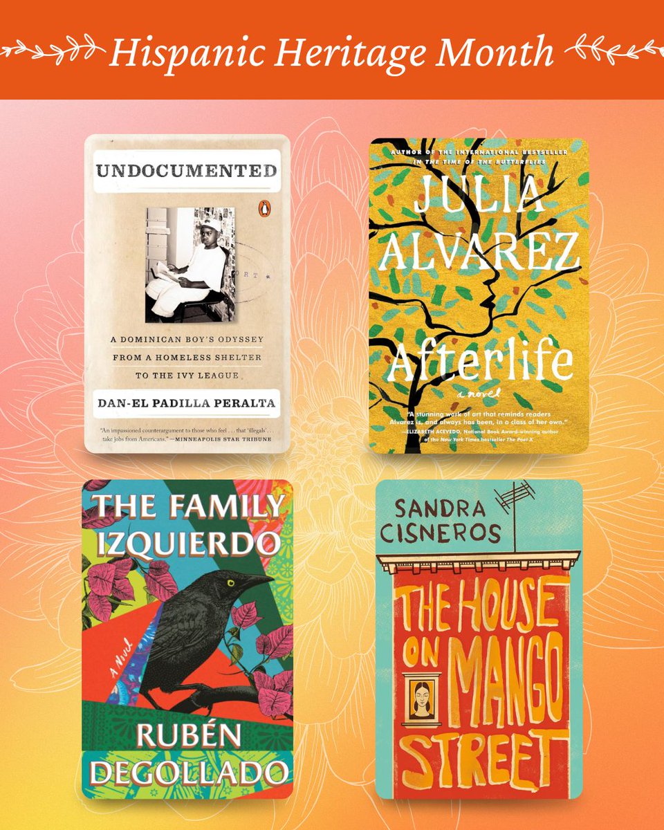 WritingWorkshps's tweet photo. In honor of Hispanic Heritage Month, we're highlighting 4 beautiful books from Hispanic authors Dan-el Padilla Peralta, Julia Alvarez, Rubén Degollado, and Sandra Cisneros.

Rubén is also our fiction instructor for our 2027 Santa Fe retreat. Learn more: https://t.co/8MT0C2niGK https://t.co/tujQ61LCHy