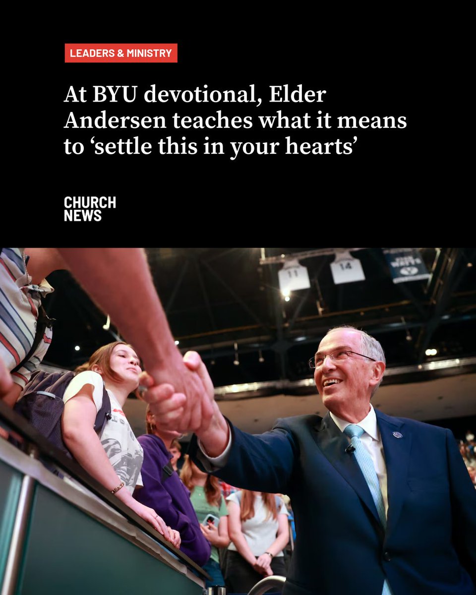 the_churchnews's tweet photo. At BYU devotional, Elder Andersen teaches what it means to ‘settle this in your hearts’
When a heart willingly and completely "turns the key of consecration, the door of real freedom and spiritual power is opened," Elder @AndersenNeilL said during a @BYU devotional on Tuesday, Sept. 15.