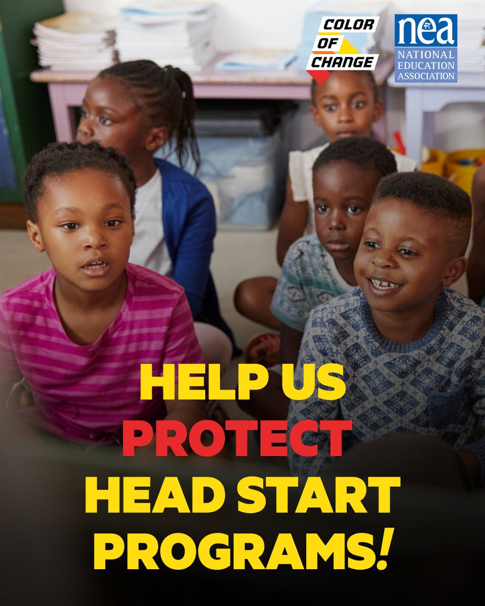 ColorOfChange's tweet photo. All children deserve to start their scholastic journey early through well-equipped, well-prepared Head Start programs, no matter where they live. We’re joining @NEAToday in fighting back against the Trump’s administration’s attempt to weaken the programs: https://t.co/3KrQRkin7F https://t.co/Jl4dnJfSxf