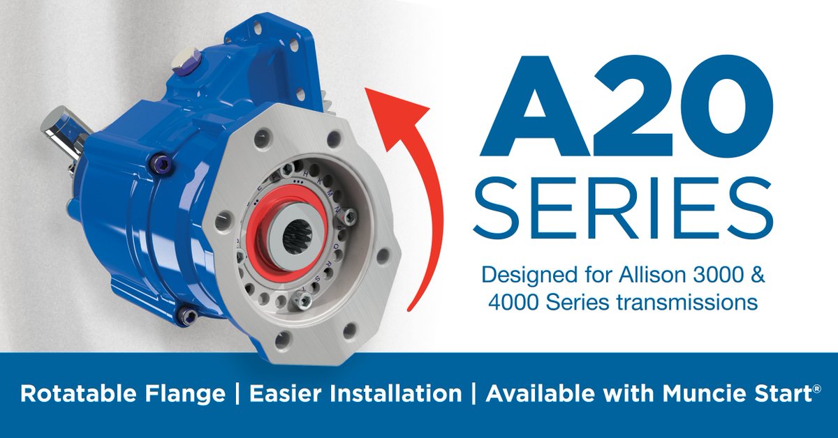 MunciePower's tweet photo. The A20 Series combines installation flexibility and application versatility with a rotatable pump flange, reduced leak paths, and a proven clutch pack design.
#WorkTruckIndustry #AllisonPTO #A20Series #Dump #Fire #Refuse #Utility #Tow #SnowAndIce #BulkHauling https://t.co/DAoqPXF8CR