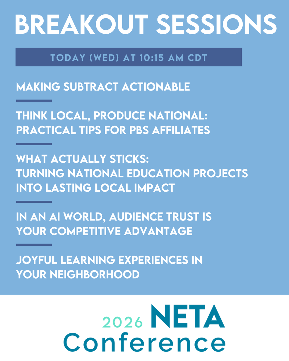 NETA_Tweets's tweet photo. Join us in 5 minutes for today's first set of breakout sessions. Share your favorite sessions with your colleagues so they don't miss out.
#PubMediaEducates #NETAconference https://t.co/vUzVDiTDgb