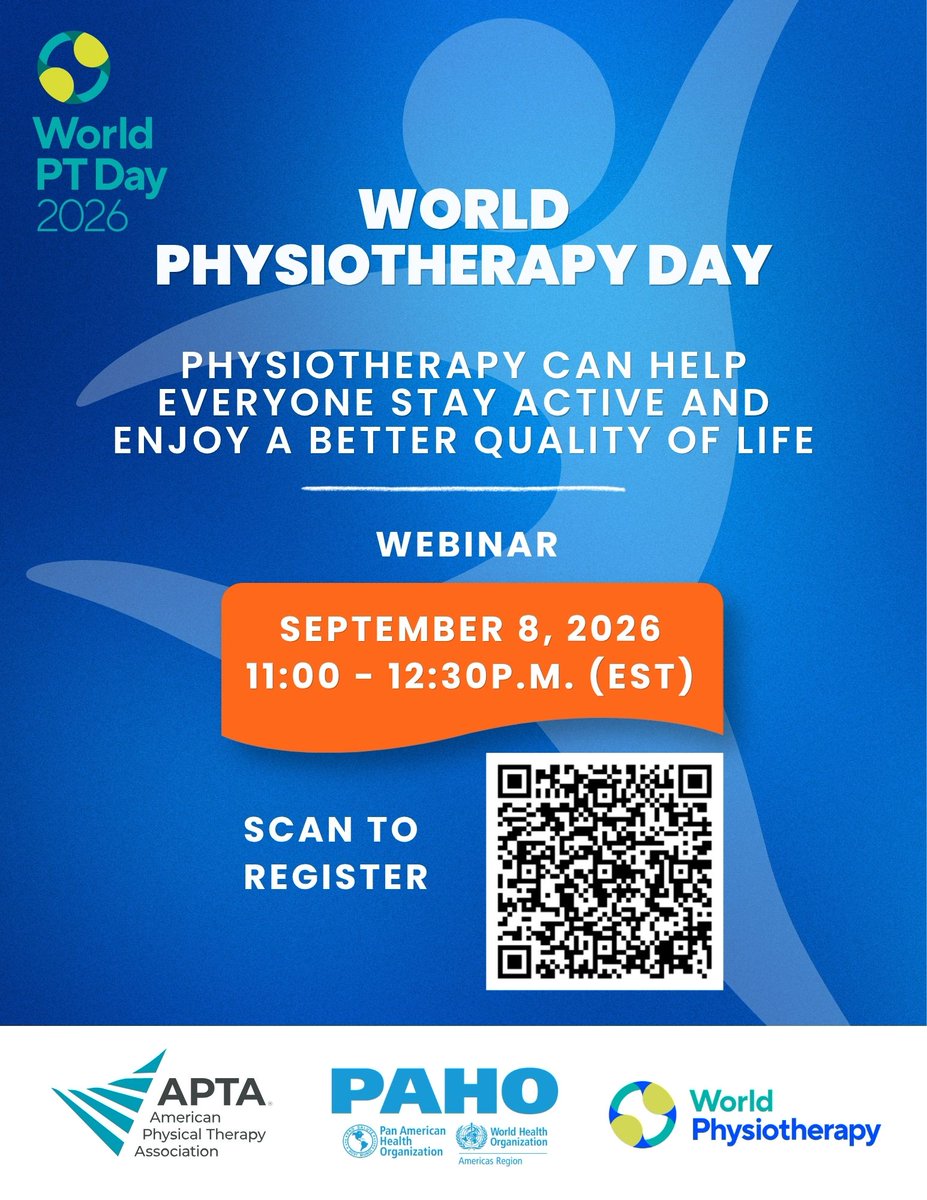 WorldPhysio1951's tweet photo. Missed the #WorldPTDay webinar delivered by World Physiotherapy, @pahowho and @APTA_official?
Watch on demand to hear from experts and patients about the importance of physiotherapy and rehabilitation in daily functioning & primary health care.
▶️ https://t.co/1BONm2xdRz https://t.co/tCToBeJwDv