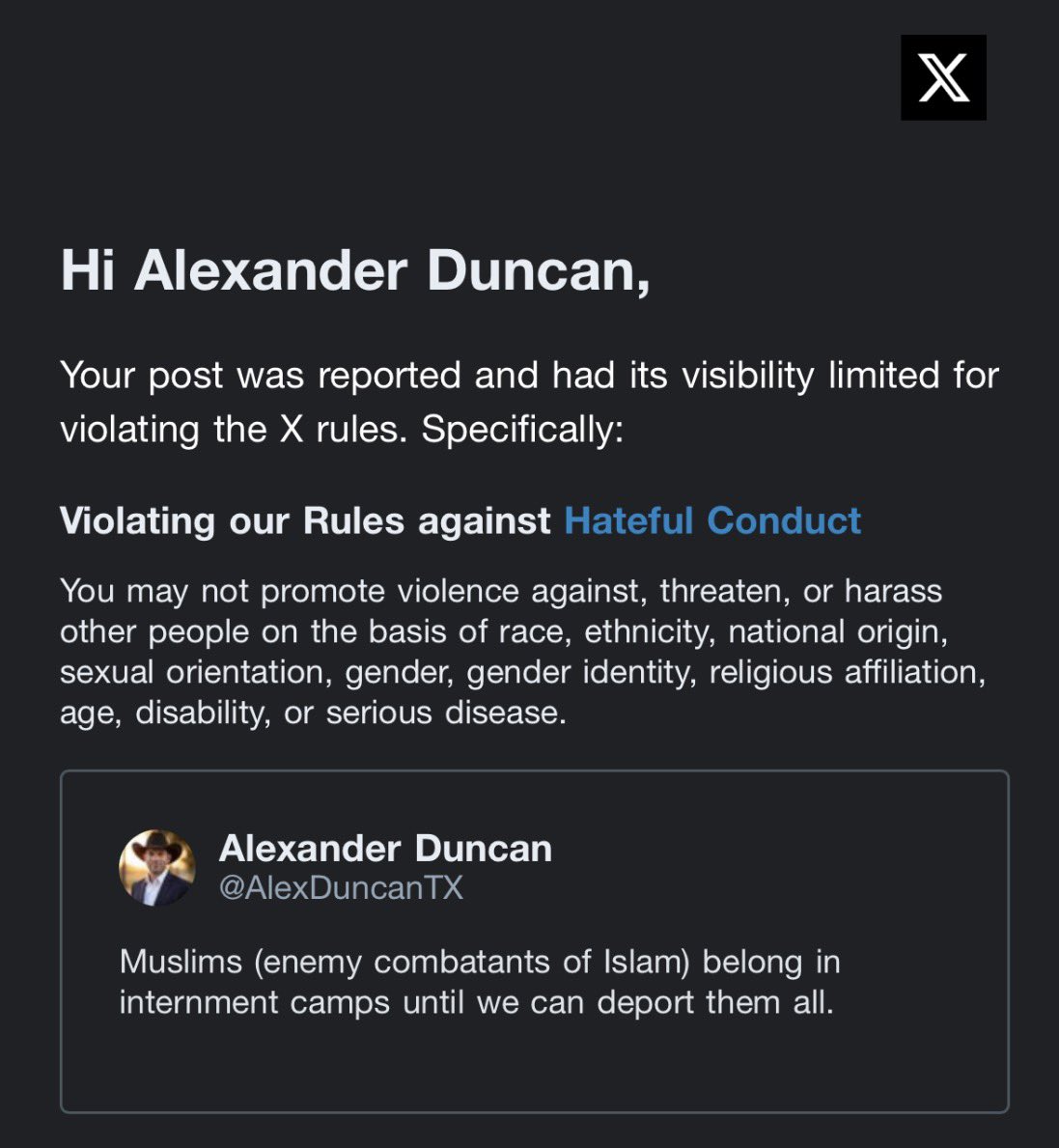 AlexDuncanTX's tweet photo. This is absurd! X is turning into a woke, censoring piece of garbage of a platform. Mass reporting, limited visibility, censoring, it goes on and on. What I said in this post is a FACT! https://t.co/7dryLqpHUx